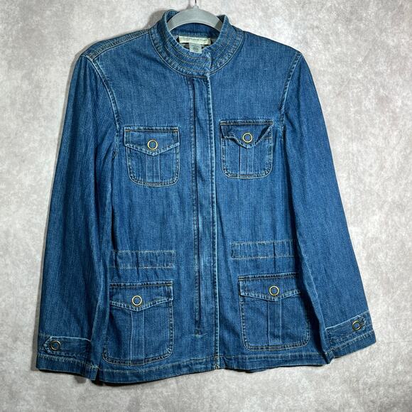 Jones New York Sport Utility Denim Jacket Womens Small Blue Zip Up Cinched Waist - Picture 1 of 10